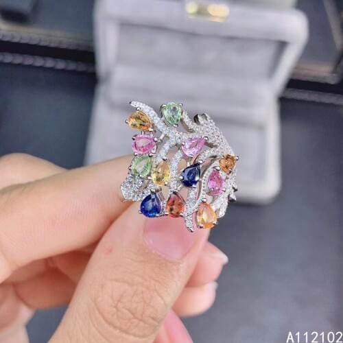 KJJEAXCMY fine jewelry S925 sterling silver inlaid natural color sapphire new girl noble ring support test Chinese style