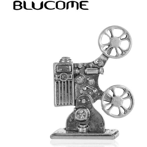 Blucome Classic Movie Player Shape Brooches For Women Men Silver Color Banquet Clothes Accessories Hijab Pin Souvenir Model Gift