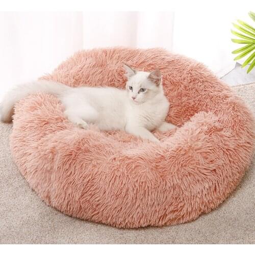 Round Cat Bed House Soft Long Plush Basket Pet Sleeping Bag Puppy Cat Cushion Mat Portable Supplies Best Pet Dog Bed For Dogs