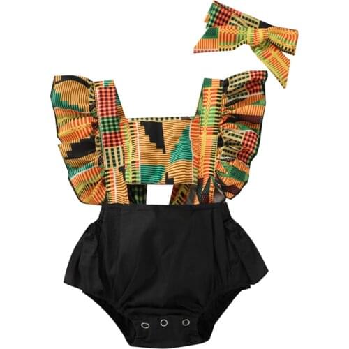 Summer Baby Girls Outfits Bodysuits Ruffle Sleeve Color Block Backless Bodysuit with Headband Set Toddler Clothing