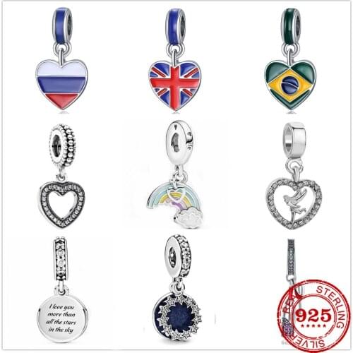 Hot Selling 100% genuine925 sterling National flag rainbow dangle bicycle heart charm bead charms fit original pandora bracelets