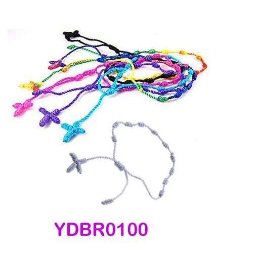 Min order is $10) 12PCS Mix Clolor Handmade Knotted Adjustable Rosary Prayer CrossBracelets Free Ship For Gift