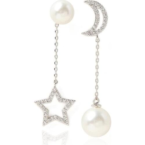 Fashion moon Korean Colourful Stone star Heart Earrings For Girl Alloy Circle Star Pendant Asymmetry Earings Fashion Jewelry