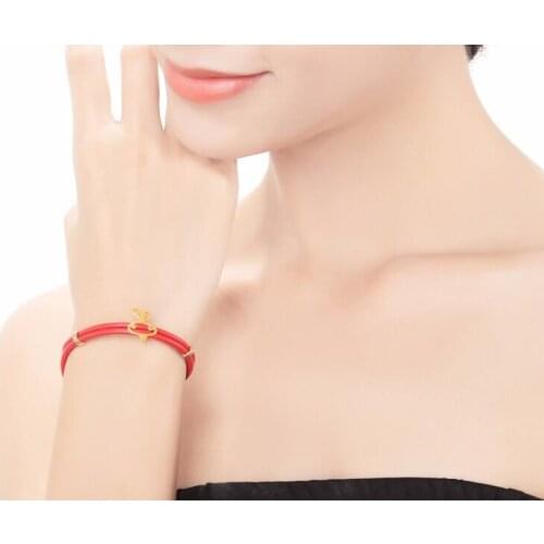 Fashion Authentic 24K Yellow Gold Rabbit Leather Bracelet 1.29g