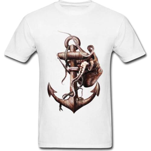 Give Life Back To The Sea 2018 Men T-shirt Punk Octopus Painting Cool White T Shirt Cartoon Skull Vintage Top Tee