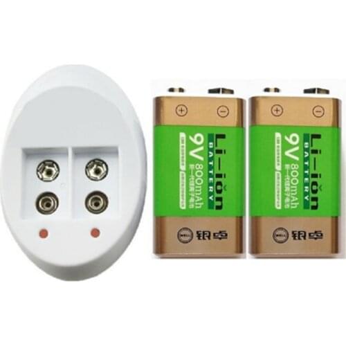 NEW 2PCS 800 mAh SUPER BIG 9 v li-ion lithium 9 Volt Batterie Hersteller garantie+1PCS 9 V charger