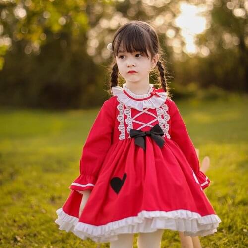Autumn Winter Toddler Girls Spanish Red Long Sleeve Dresses Kids Spain Lotia Ball Gowns Baby Christmas New Year Clothes