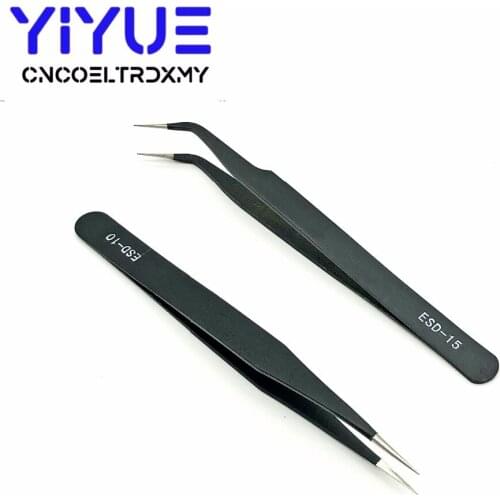 2pcs/lot ESD-10 ESD-15 Anti-static Curved Straight Tip Forceps Precision Soldering Tweezers Set Electronic ESD Tweezers Tool