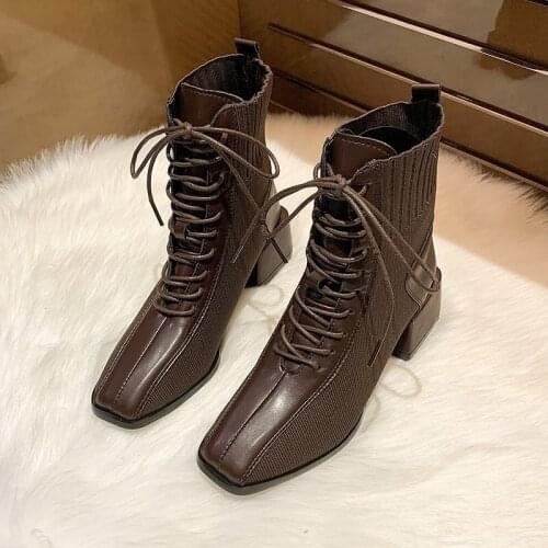 Autumn and Winter New Martin Boots Female British Style Handsome Net Red Was Thin Short Socks Boots Knitted Thin Womens Boots