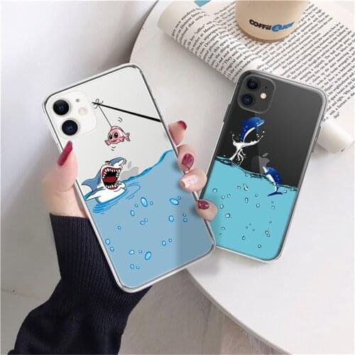 Ottwn Clear Animals Dolphins Sharks Phone Case For iPhone 12 Pro Mini 11 Pro Max X XR XS Max 7 8 6 6s Plus Soft TPU Back Cover
