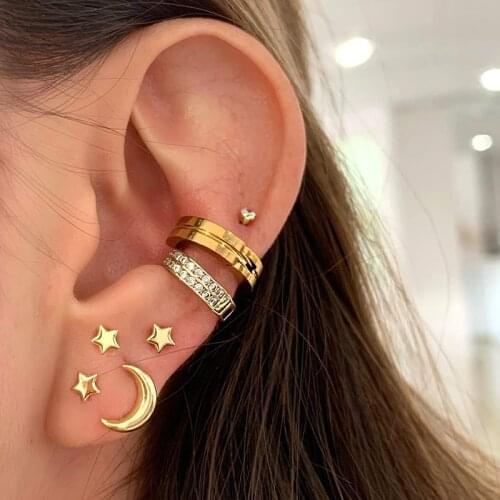 7Pcs/set Star Moon Crystal Ear Cuff Earrings Personality Punk Jewelry Clip On Earrings Without Piercing Cartilage Clip Ear Rings