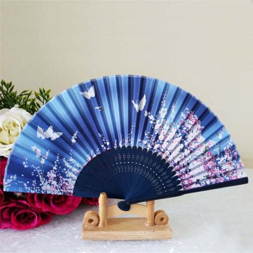 Pattern Folding Dance Wedding Party Lace Silk Folding Hand Held Flower Fan Hand Fan Cool Bamboo Flower Personalized Chinese Fans