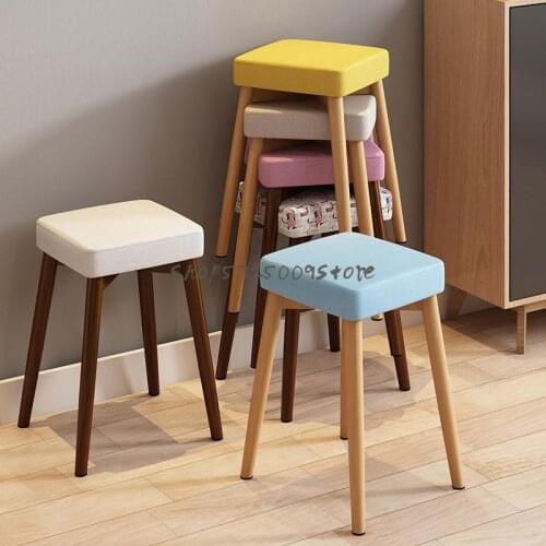 Nordic stool household low stool simple solid wood dining table stool leisure bench makeup stool stackable fabric small chair