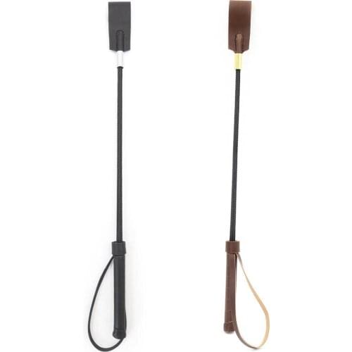 Metal Plated Faux Leather Loop-End Riding Crop Whip Fetish Caning Slave Sex Game Training Products