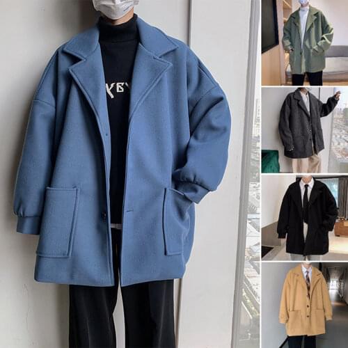 Windbreaker mens and Korean version of the medium-length woolen coat autumn and winter trend loose ins lovers mens