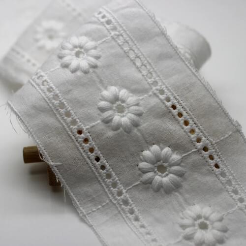 2 meters 6.2 cm Off White Lace Trims Ribbon Embroidered Flower for Dress Costumes Trimmings Pure Cotton Sewing Lace Fabric