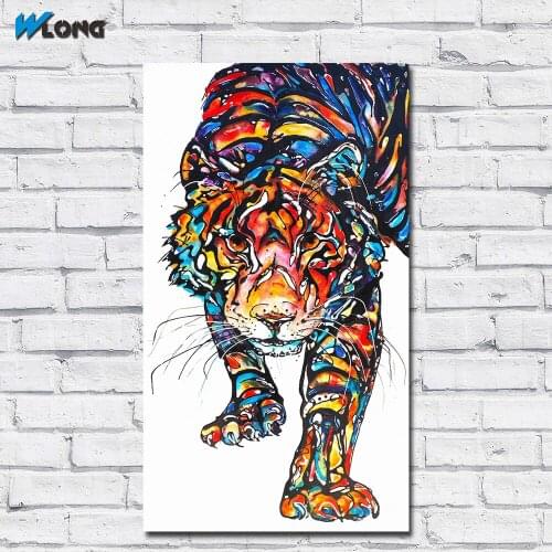 Wlong Printing Oil Painting In-Flow Animal Tiger Pop Art Wall Art Canvas Print Pictures For Living Room And Bedroom No Frame