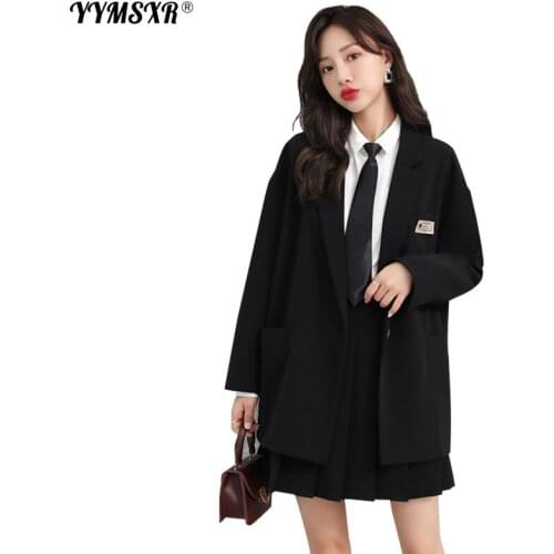 Womens Professional Wear School Uniform High Quality Autumn and Winter Loose Ladies Jacket Half-length Pleated Skirt Two-piece