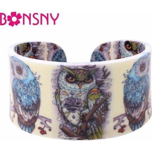 Bonsny Acrylic Wide Love Owl Bangles Bracelet Jewelry For Women 2017 New Animal Jewelry Spring Summer Accessories Gifts Bijoux