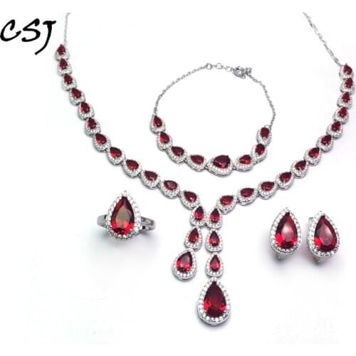 Luxury Ruby Jewelry Sets Sterling 925 Silver Created Ruby Fine Jewelry Women Lady Party Wedding Gift With Box