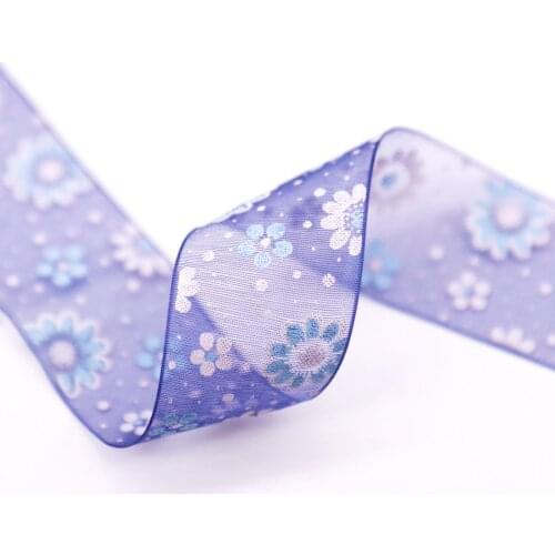 1pc 5Yard 25mm Organza Ribbon Lovely Flower Printed Ribbon Wedding Christmas Gift Wrapping DIY Sewing & Hair Bow Accessories