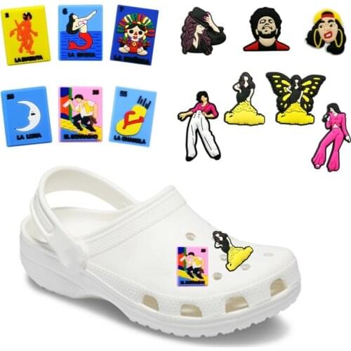 1pcs Mexican Lottery Cards Shoe Charms Rock Rap Hip-Hope Singer Clog Accessories Sz Sm El Sol Alarcan Gallo Shoe Decorations