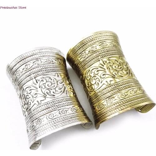 1 Pc Fashon Women Punk Metallic Gothic Long Wide Vintage Metal Cuff Curved Bangle Bracelet Adjust Gifts For Lady Girl