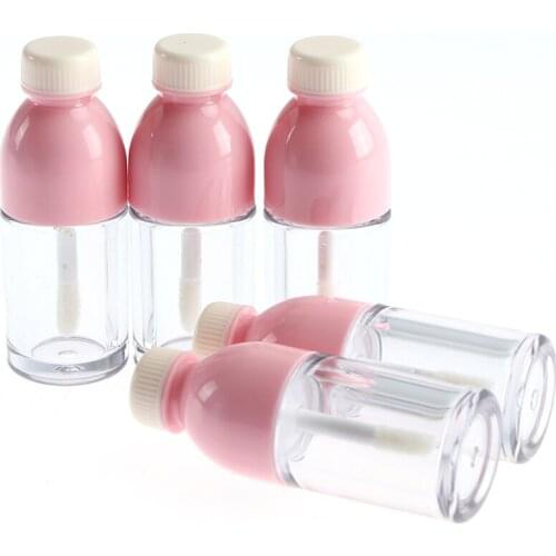 1pcs Pink Beverage Bottle Shaped Empty Lip Gloss Tube Containers Clear Mini Refillable Lip Balm Bottles With Rubber Inserts