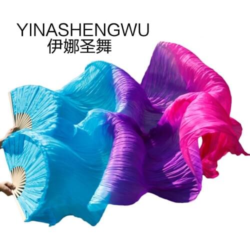100% Silk Belly Dance Fans Stage Performance Gradient Colour Dance Accessories Belly Dancing Silk Fans