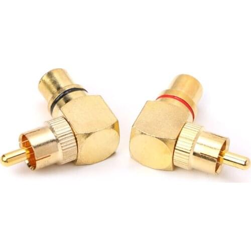 2X Brass RCA Right Angle Male To Female Gold Plated Connector 90 Degree Adapters