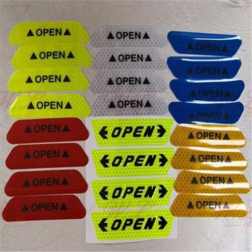 4pcs Car Stickers Open Reflective Tape Warning Mark Reflective Open Notice Bicycle Accessories Exterior Door Diy