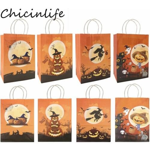 Chicinlife 5Pcs Halloween Pumpkin Witch Ghost Bat Spider Paper Bags Happy Halloween Party Candy Gift Bag Kids Favors Supplies