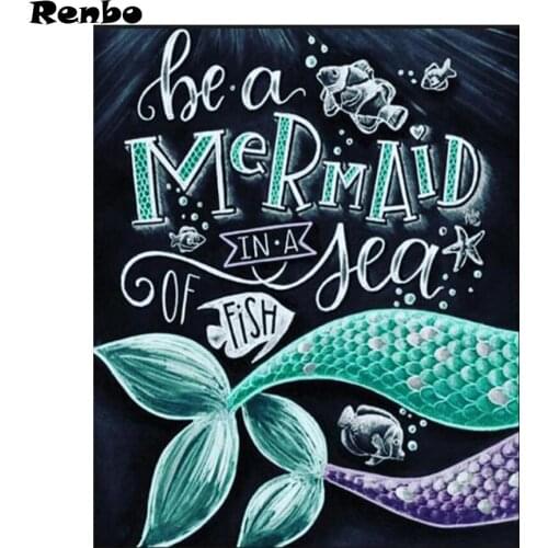 5d Diy Diamond Embroidery blackboard mermaid Diamond Painting Cross Stitch Full Square Rhinestone Mosaic painting Decoration