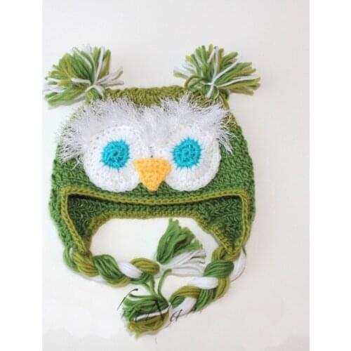 Free shipping, latest design! Super cute baby 100% handmade crochet green owl modelling hat Beanie.NewbornPhoto prop