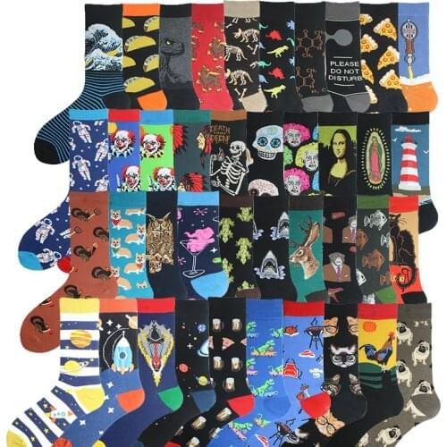 Big Size Sokken Unisex Skateboard Divertidos Happy Design Hip Hop Funny Socks Men Dinosaur Astronaut Planet Crew Socks Harajuku