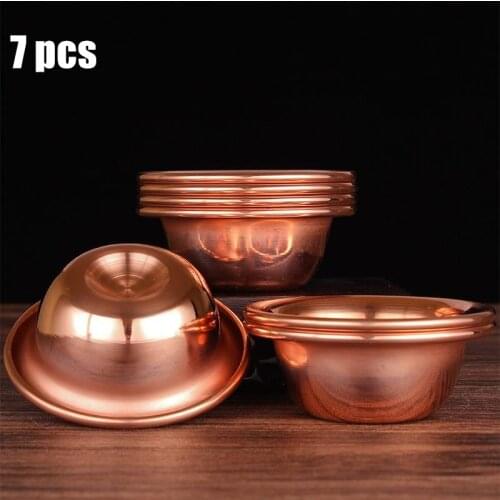 7pcs Pure Copper Tribute Bowl Brass Auspicious Luster Tibetan Bowl 11cm Holy Water Cup Buddhist Saucer Homes Gift Decorative