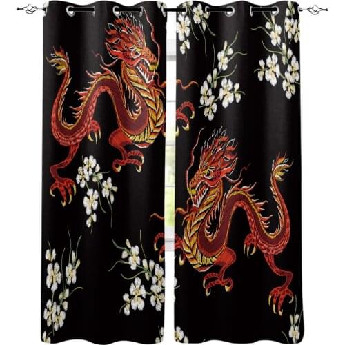 Home Curtain Red Dragon Flower Bedroom Kitchen Curtains Living Room Decoration Items Window Curtains for Living Room