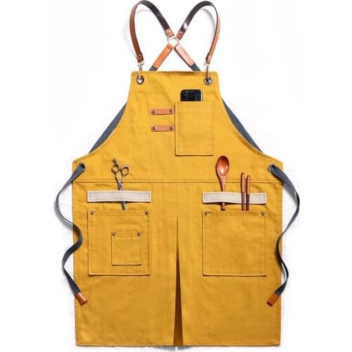 Apron Trend Yellow Canvas Denim Hairdresser Painting Cake Shop Coffee Shop Flower Shop Work Clothes Fashion Kitchen Chef Apron