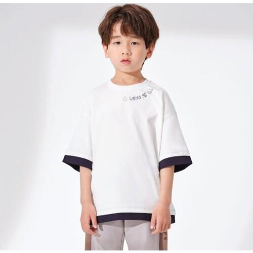 Hollead Colorblock Letter T-Shirt 3-14 Years Children Casual Top Student Sports Short Sleeve Cartoon Printing Round Neck Clothes