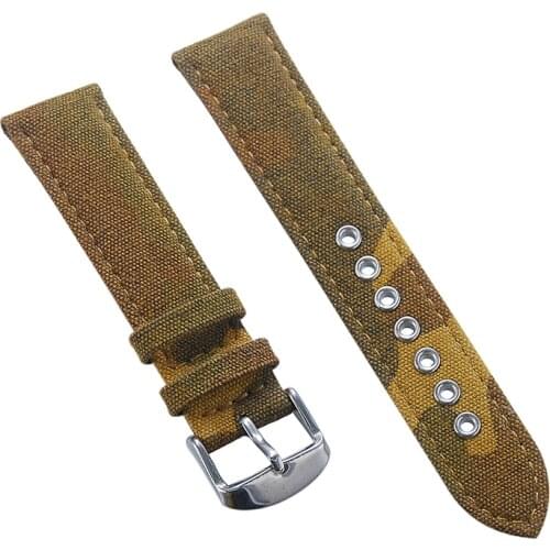 Camouflage Brown Canvas Watch Bands 20mm 22mm Waterproof Military Watch Strap