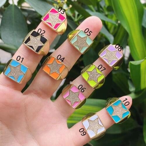 5PCS, 2021 Summer New Women Open Finger Ring Micro Pave Smiley Face Hand Star Heart Shaped CZ Neon Enamel Colorful Jewelry