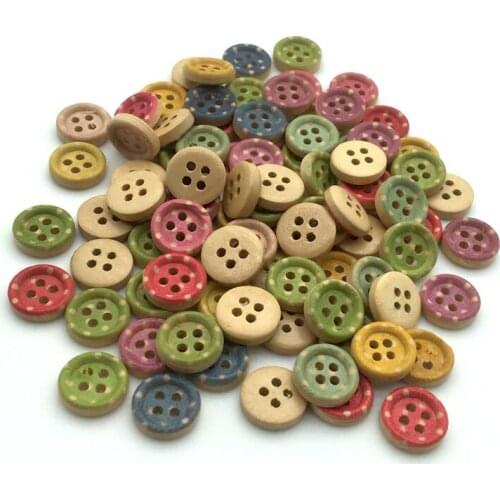 50PCS/Lot 15mm Mixed Solid Color Dots 4-holes Round Wooden Buttons For Sewing Clothing Scrapbooking Crafts Home Decor SC064