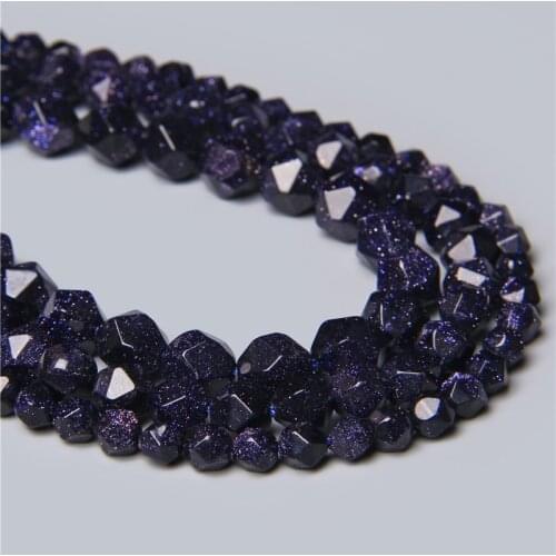 Big Faceted Blue Sandstone Bead Spacers Loose Gem Stone Beads Bulk for Jewelry Making Charms Bracelet Necklace 15" 6 8 10 MM