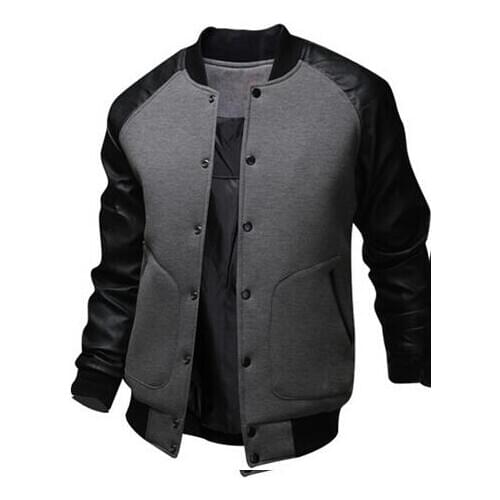 Cool College Baseball Jacket Men 2017 Fashion Design Black Pu Leather Sleeve Mens Slim Fit Varsity Jacket Brand Veste Homme