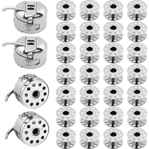 LBER 4Pcs Sewing Machine Bobbin Case Bobbin Holder with 28Pcs Metal Bobbins for Brother Janome Singer Kenmore
