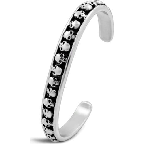Fashion Personality Trend Punk Skull Open Stainless Steel Bracelet Mens High Quality Casual Sports Bracelet Jewelry