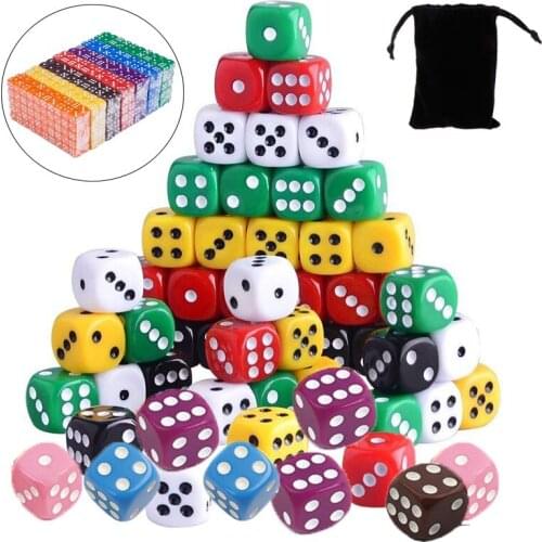 100pcs/set 16mm Polyhedral Digital Dice Set Solid Acrylic 6 Sided Dice Round Corner Club/Party/Family Drinking Board Game Dice