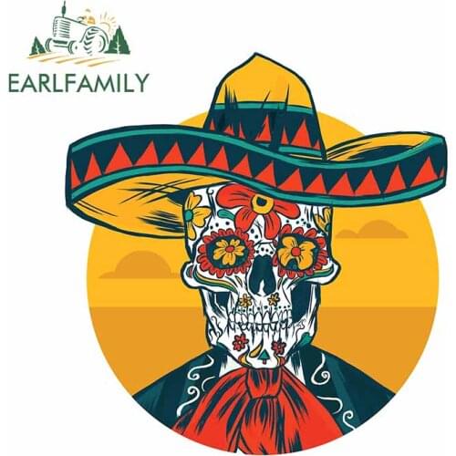 EARLFAMILY 13cm x 12.4cm for Day of The Dead Skeleton Car Sticker Refrigerator Windows Decal Occlusion Scratch Car Assessoires