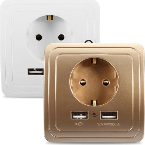 1.5A/2A Dual USB Ports Wall Charger Power Adapter Socket Outlet Panel EU Plug Mount