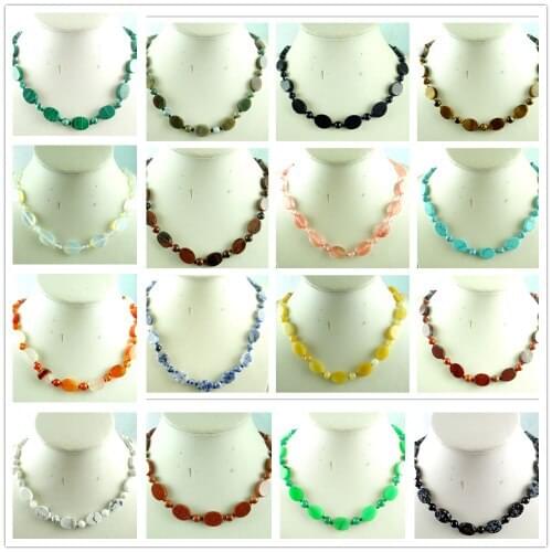 Natural stone Turquoises Quartz Crystal lapis tiger eye Oval beads pendant for diy Jewelry making necklace Accessories